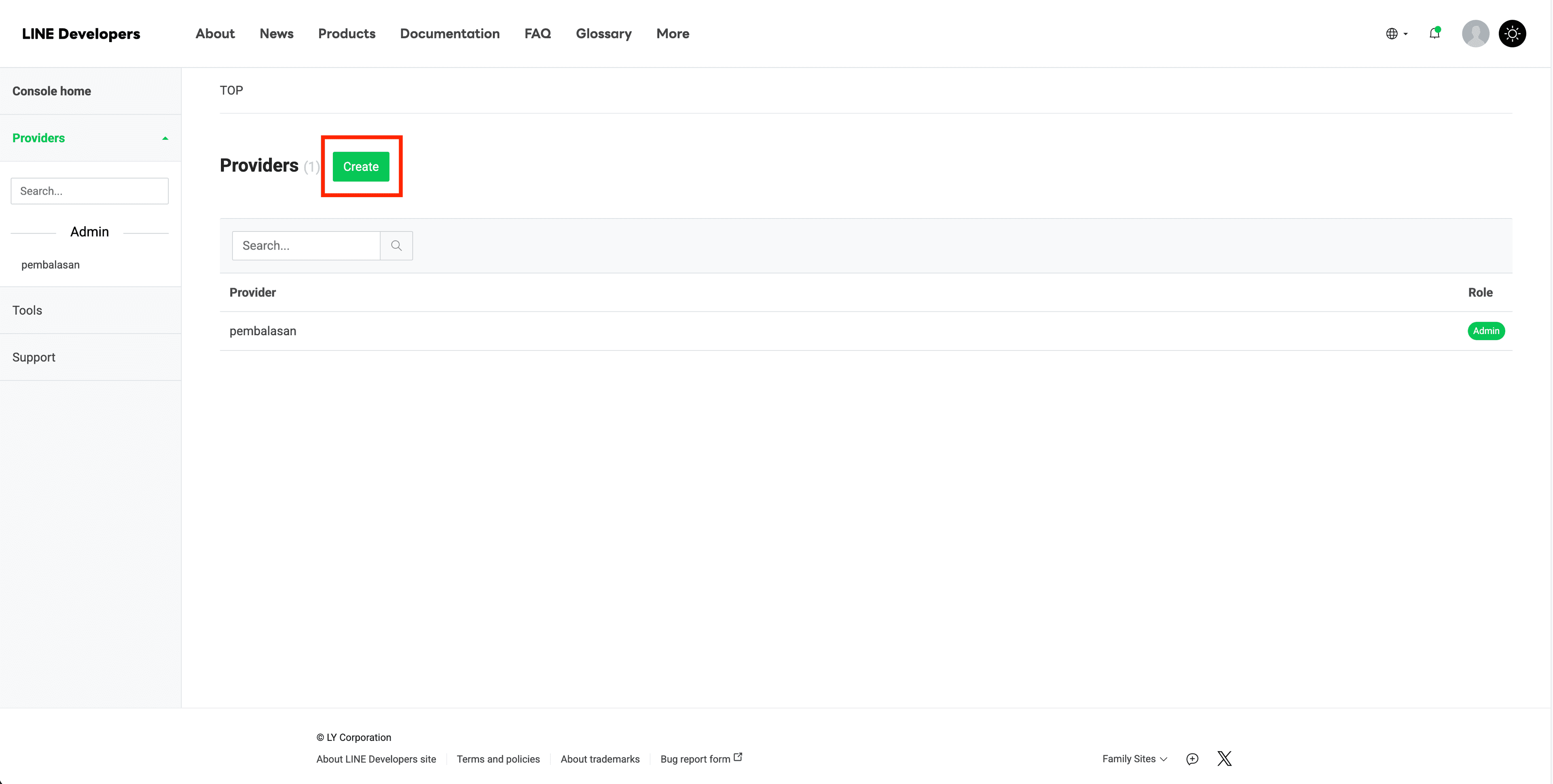 Buat provider di LINE Developers