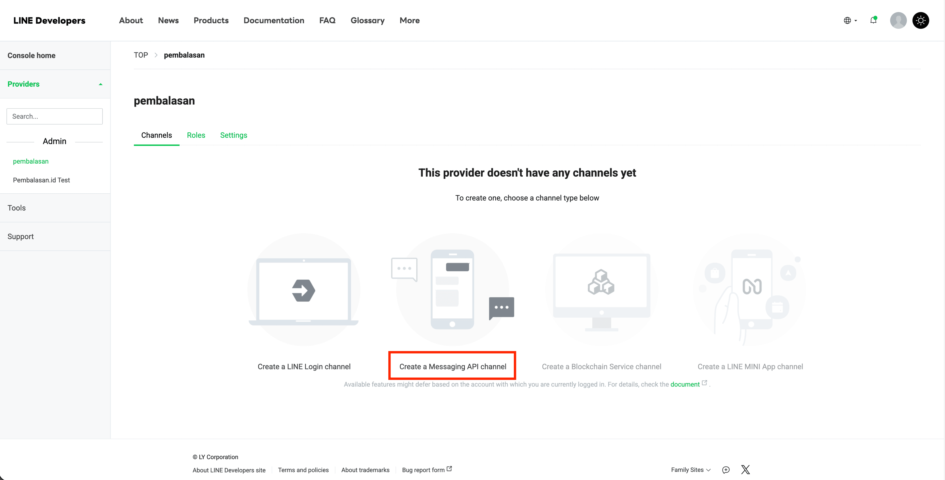 Buat channel Messaging API
