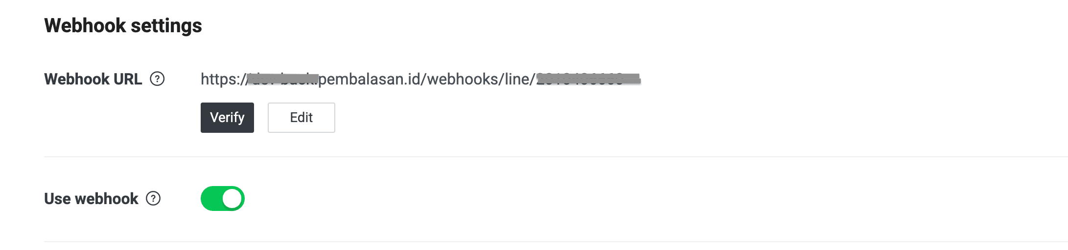 Aktifkan Use webhook di LINE
