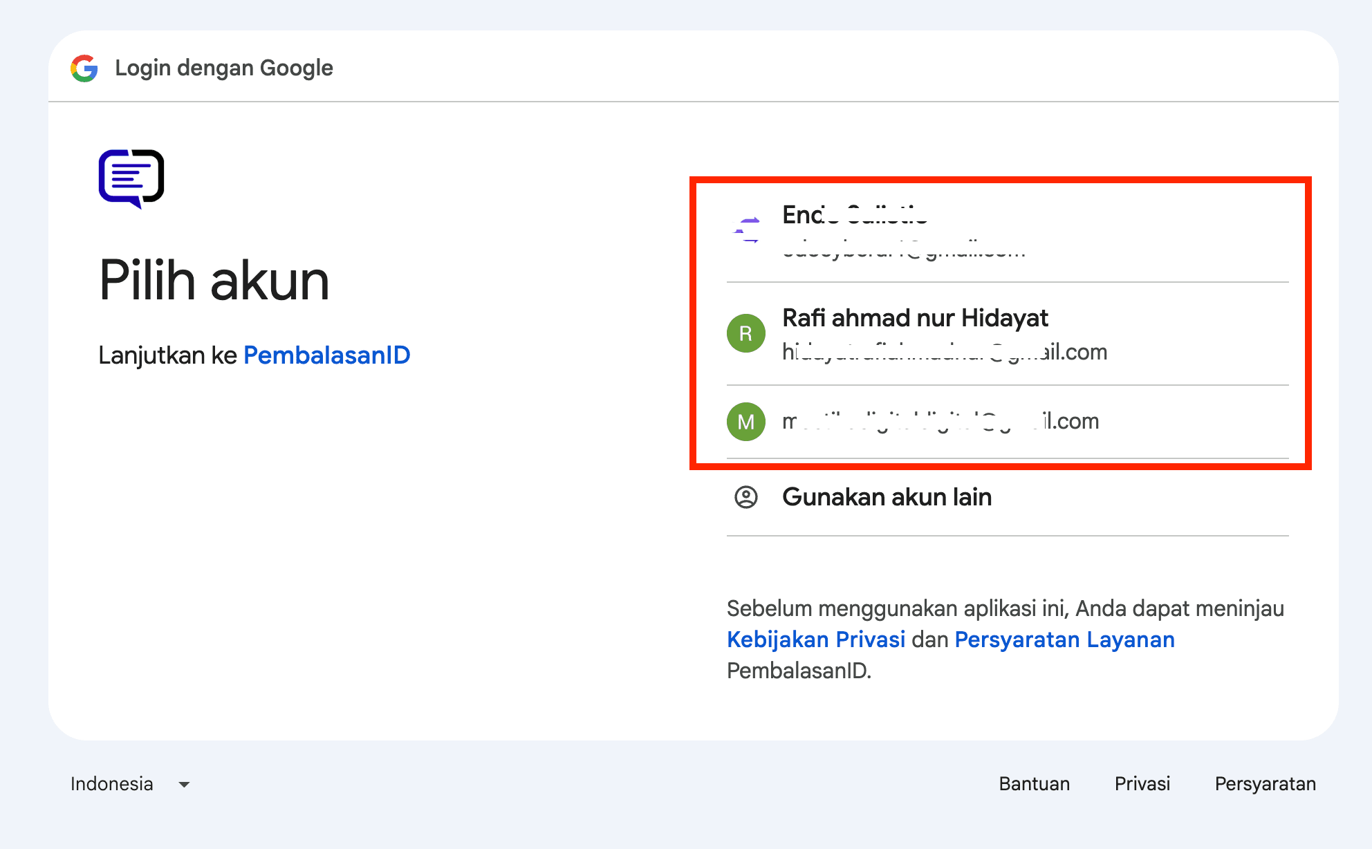 Pilih akun Google