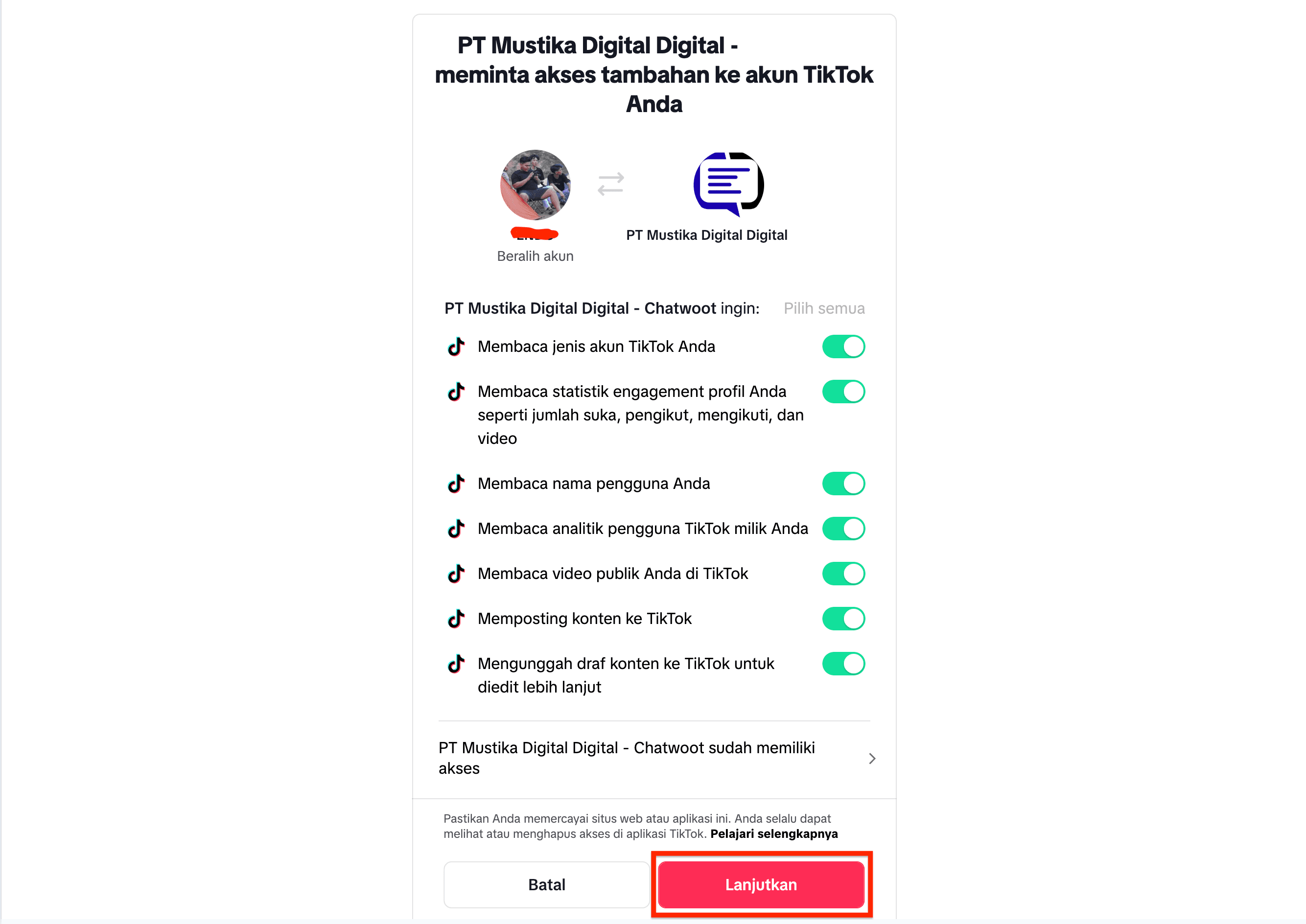 Setujui izin TikTok