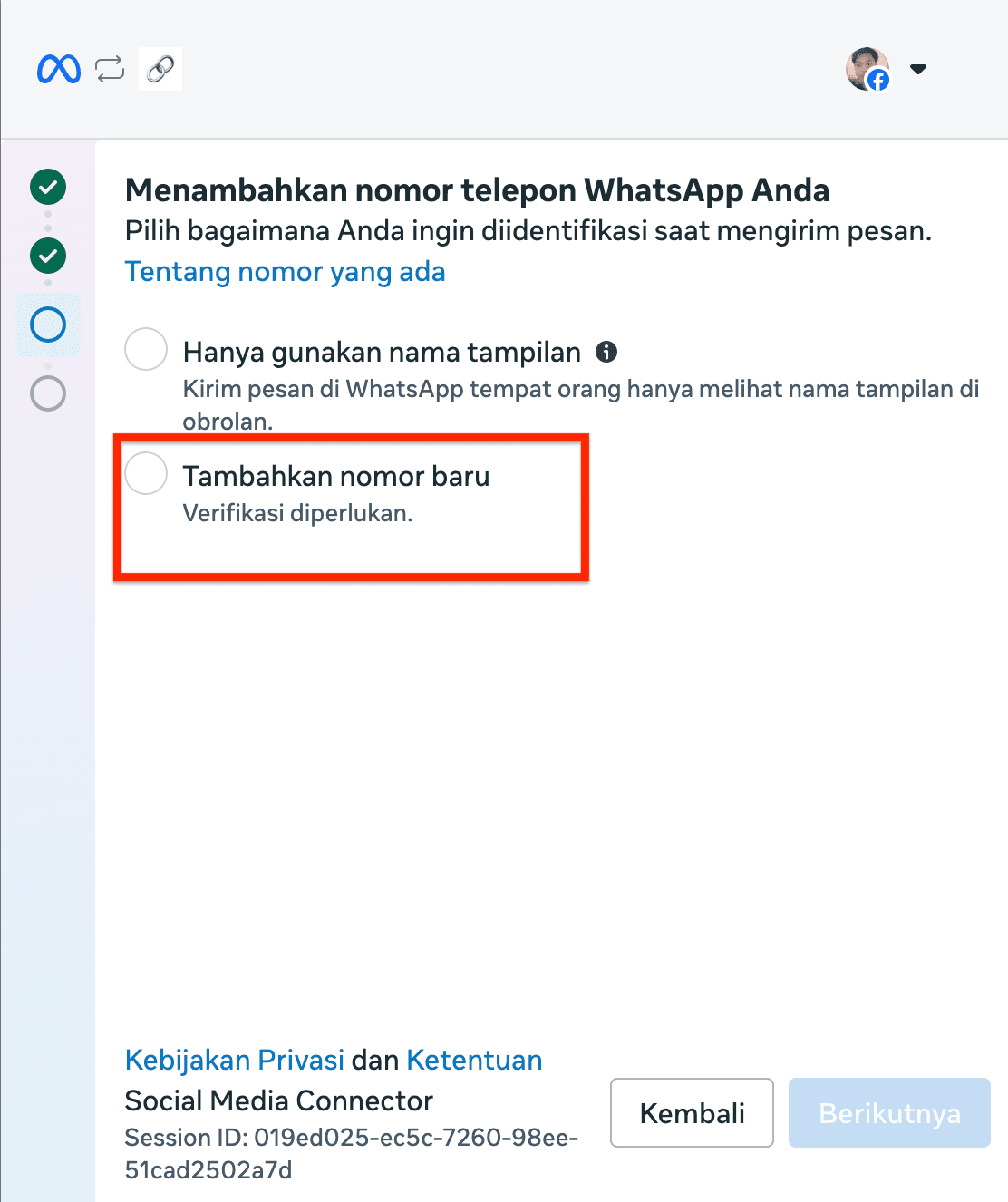 Pilih tambahkan nomor baru